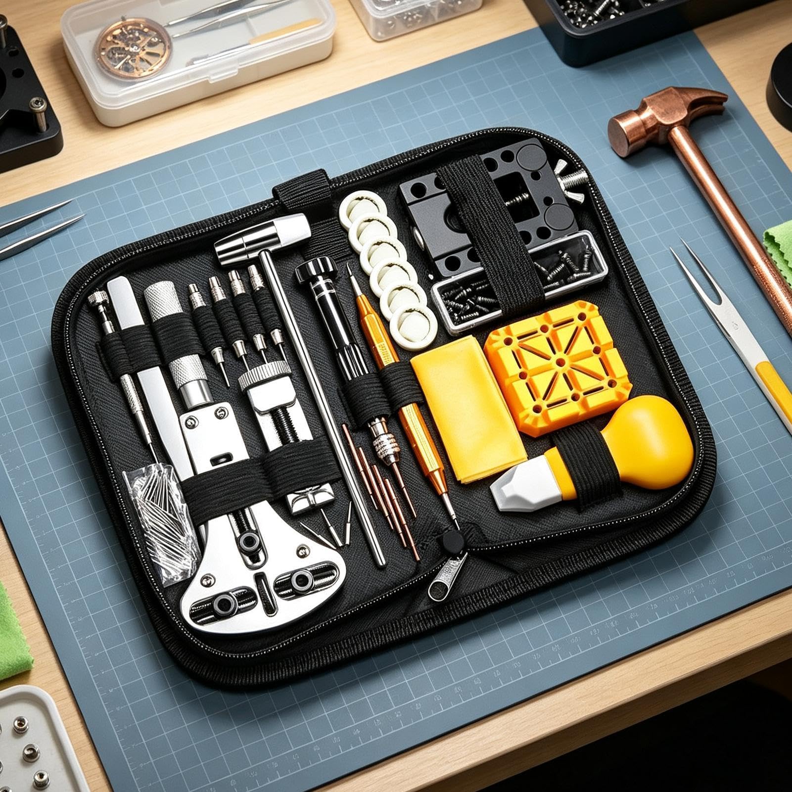 Kit Attrezzi per Orologi Kit Completo di Manutenzione di Precisione con da | Strumento Rimozione del Fondello Per Casa e Viaggio, Sostituzione Batteria e Regolazione Cinturino