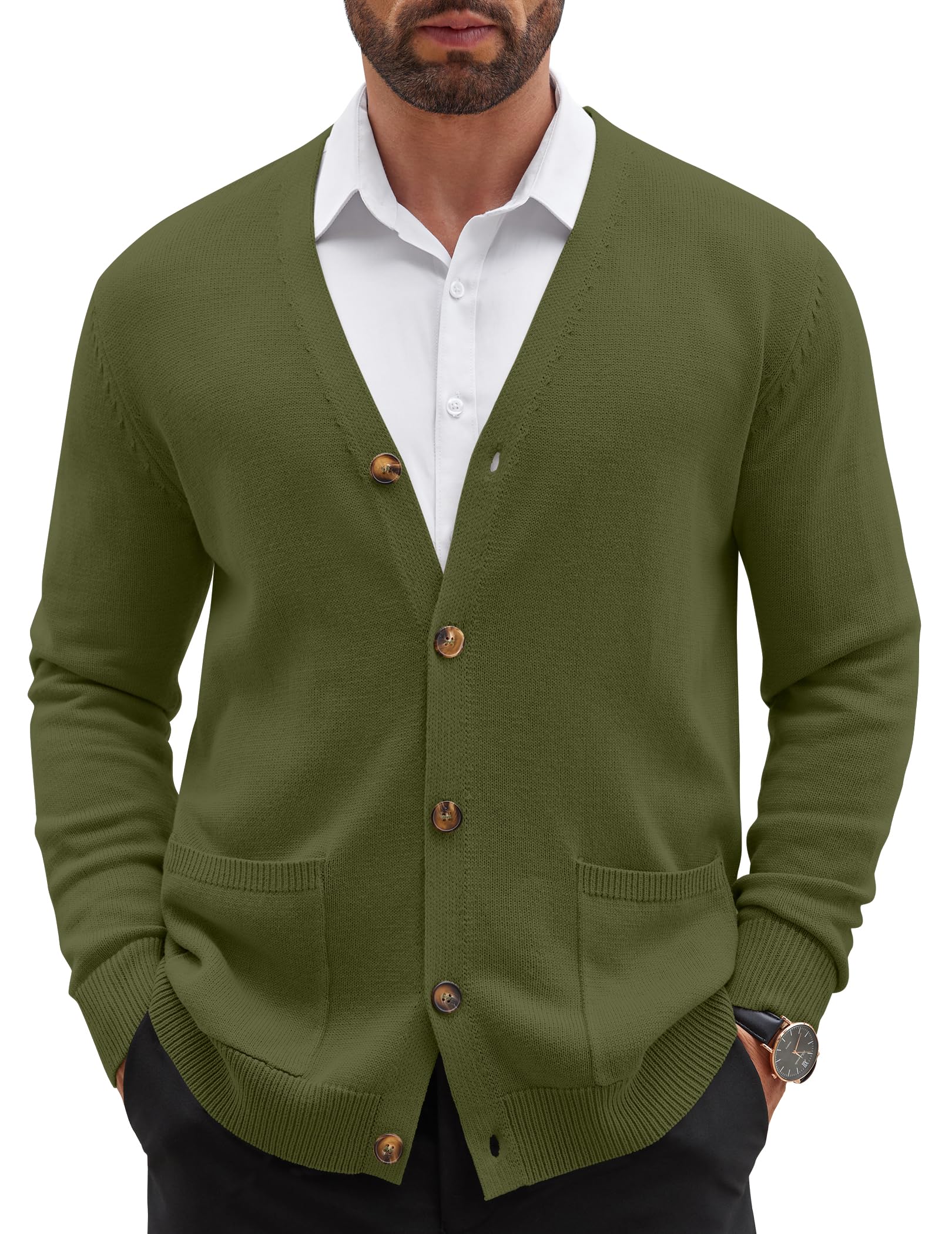 COOFANDY Men's Cardigan Sweater Long Sleeve Casual V Neck Button Down Knitted Sweater with Pockets