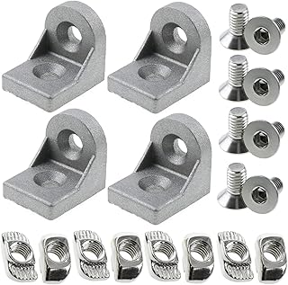 LUORNG Angle Arbitrary Bracket Set for 3030 Series Aluminum Profile,Round Corner L Connector Fasten Connector (4 Angle Arbitrary Bracket + 8 M6 T-Slot Nuts + 8 M6x12mm Hex Socket Cap Screw Bolt)