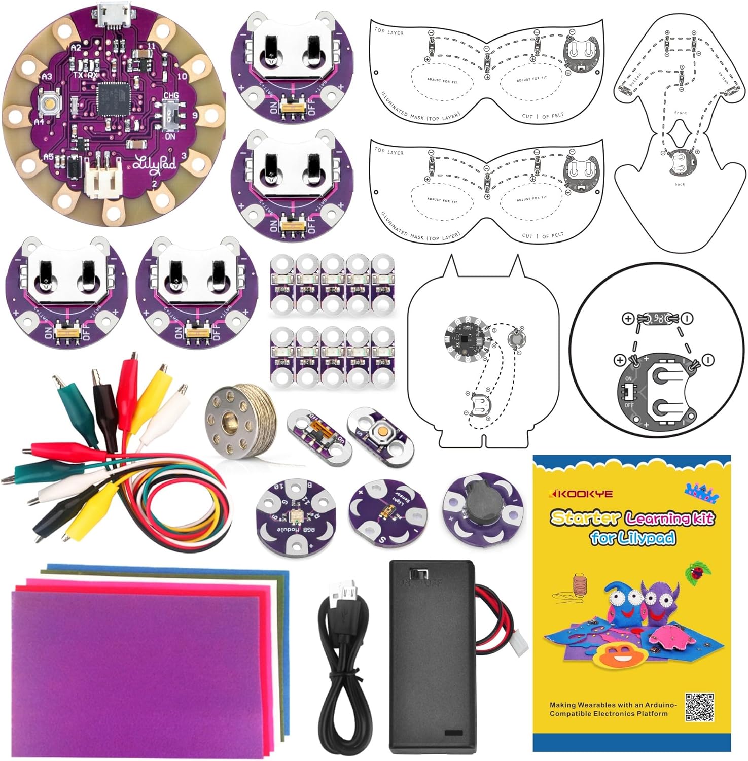 KOOKYE Lilypad Sewable Starter Kit Learning Wearable E-Textile Cuttable Electronics Sewing Kit