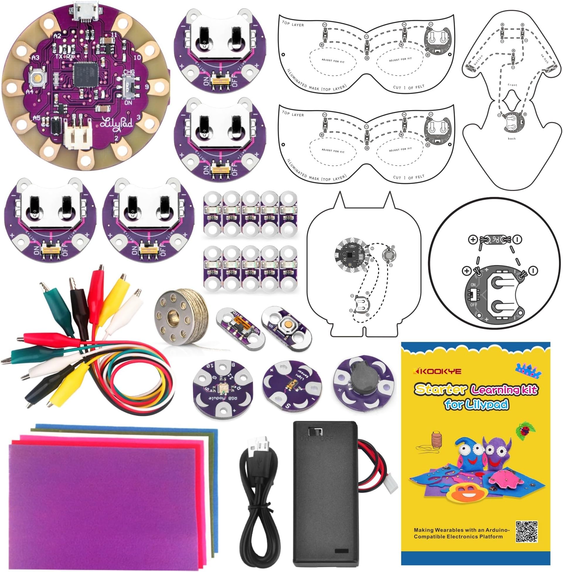 Lilypad Sewable Starter Kit Learning Wearable E-Textile Cuttable Electronics Sewing Kit