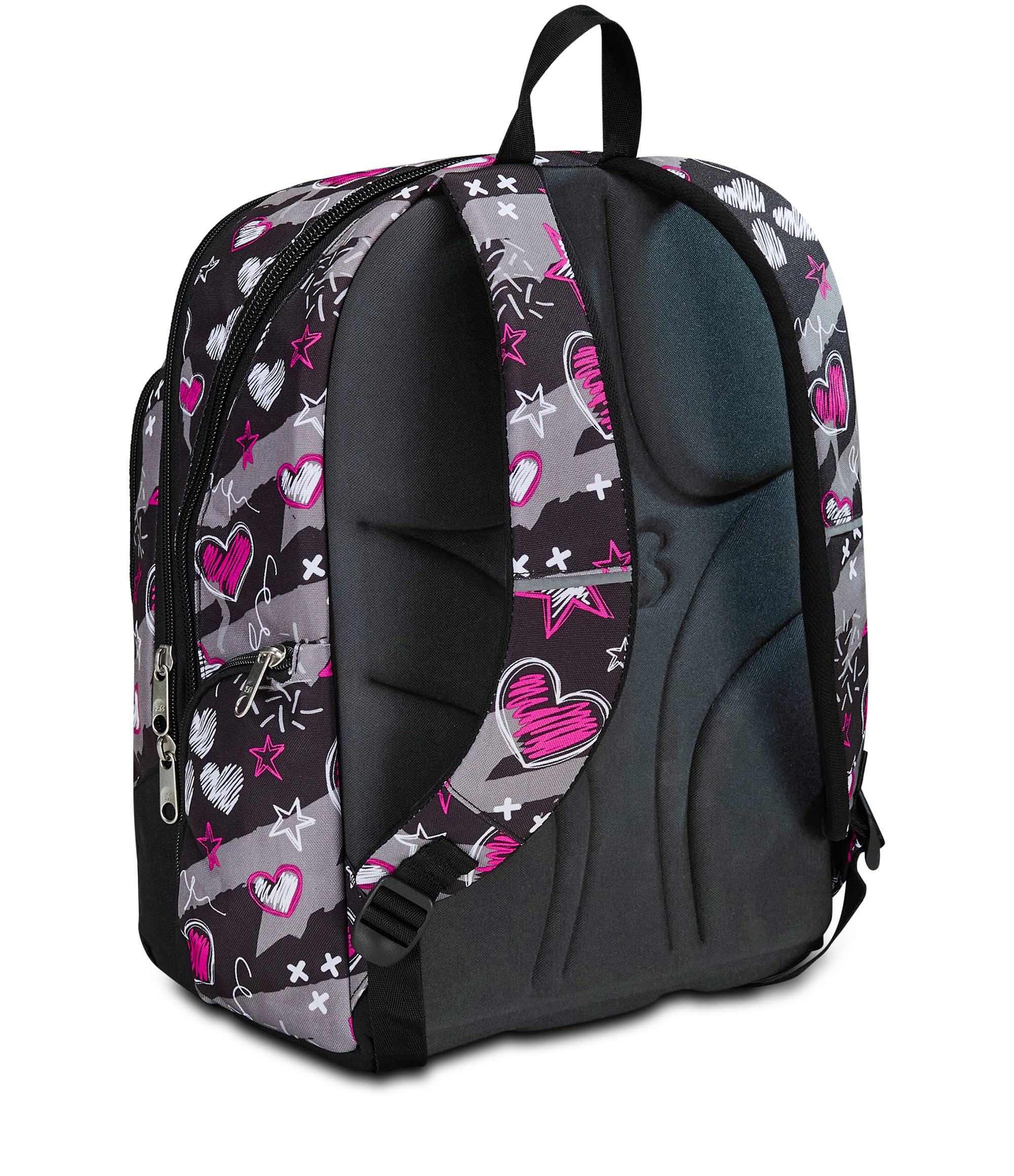 Seven Zaino Scuola Advanced, Nero Fucsia, Draft Heart, Zaino Doppio Scomparto Con Tasca Porta PC o Tablet, Tasca Porta Borraccia e Organizer, Zaino Scuole Medie e Superiori, Bambina Ragazza