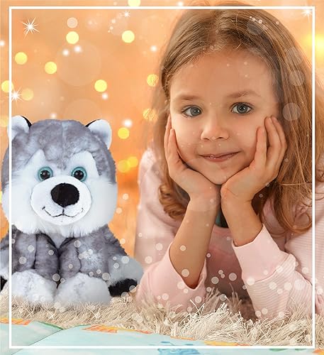 Miniatura 5 de Puzzled DolliBu Husky de peluche – Suave perro husky gris abrazable, adorable juguete de peluche Husky para jugar, lindo regalo de vida salvaje para