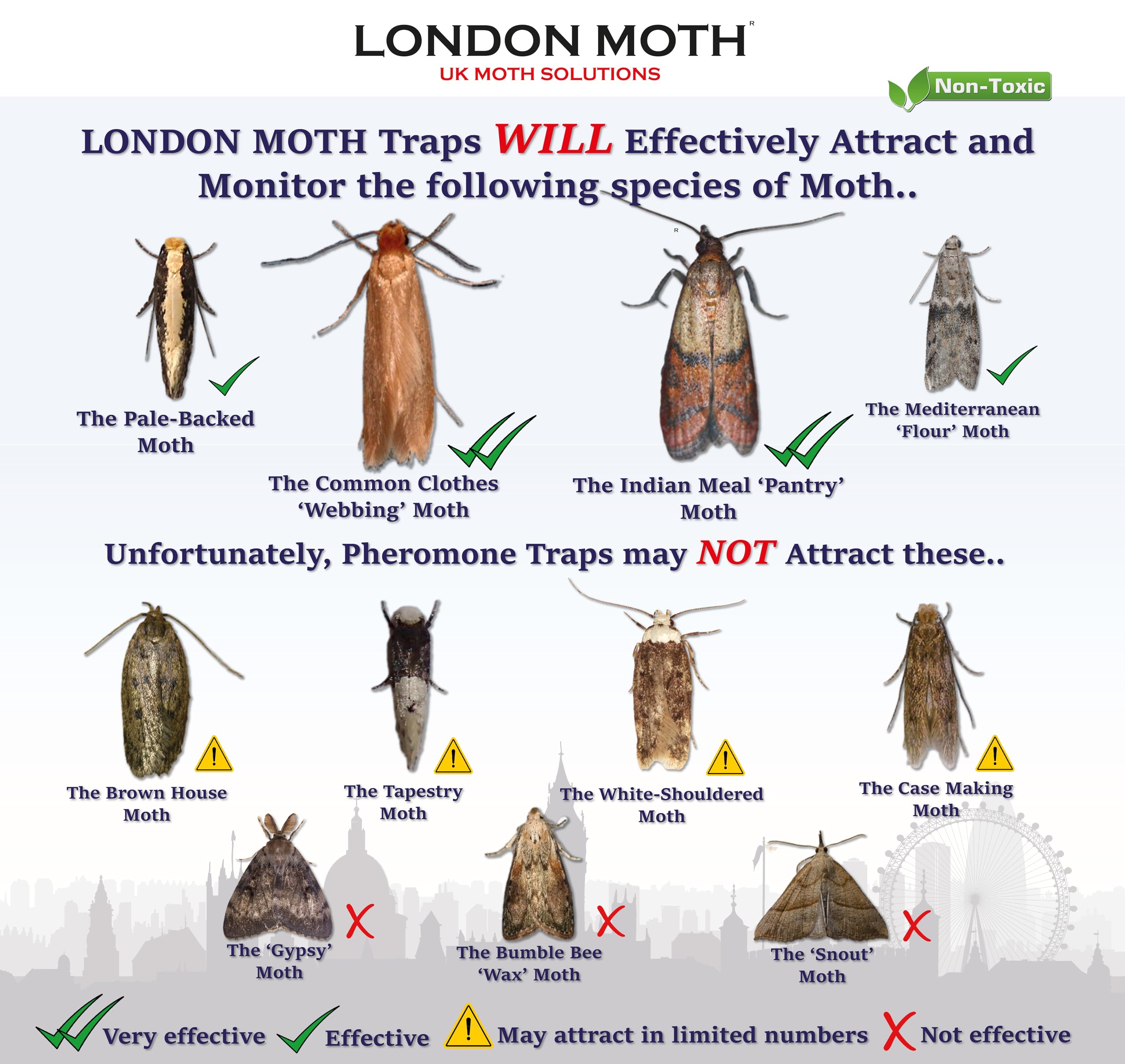 London Moth KILLER-10 Pièges à Phéromones Anti-Mites Vêtements Et Tapis - Lot De 10 + EBook