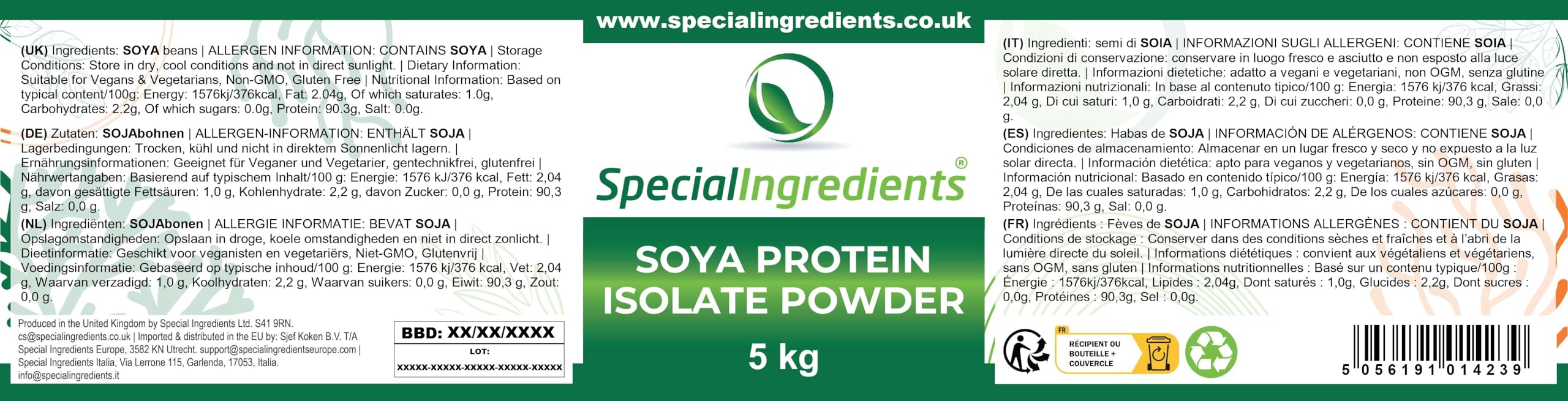 Special Ingredients Protéine de Soja, Protéine Végétale, 5 kg