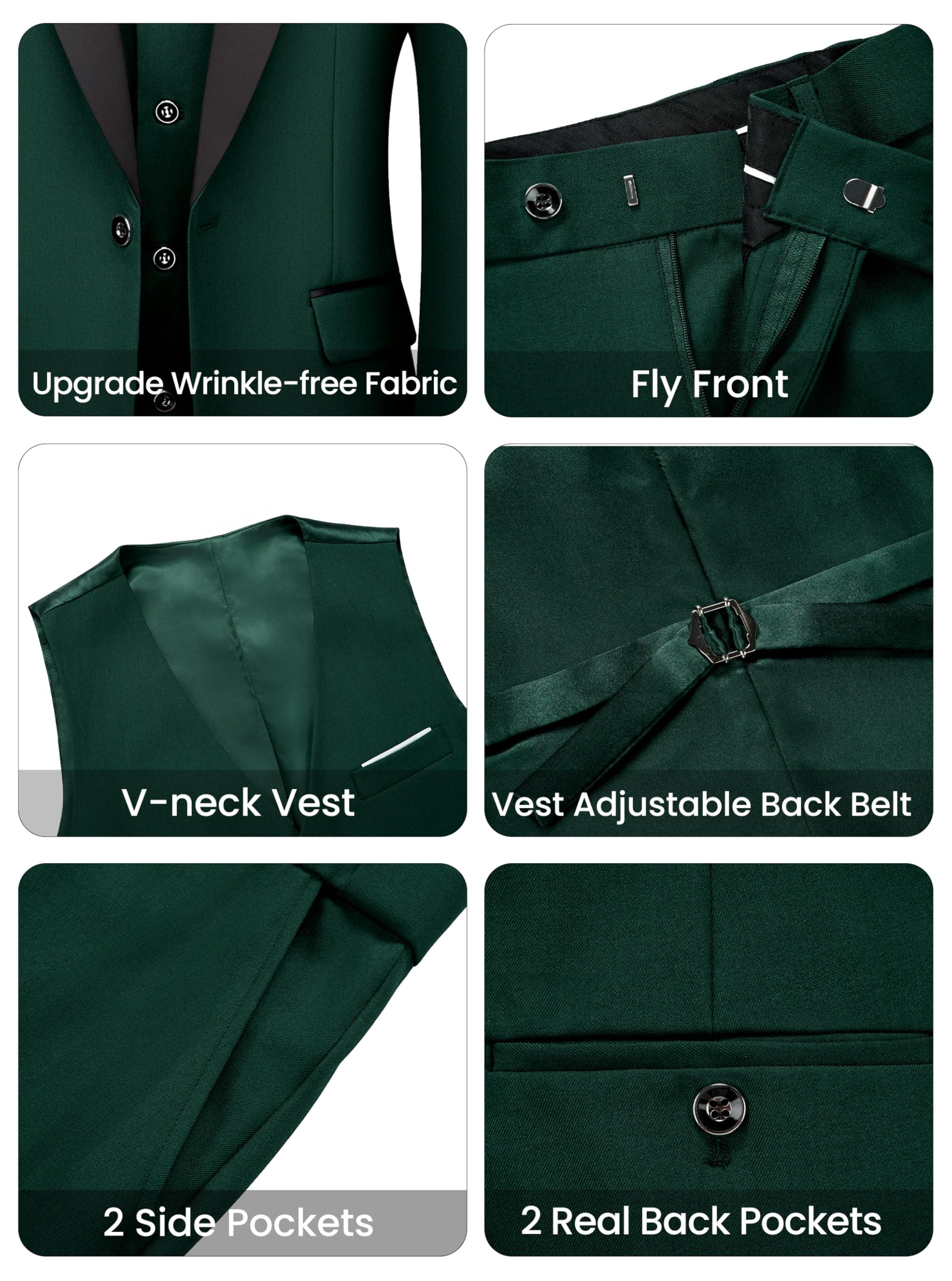 Herren 3-teiliger Slim Fit Smoking Anzug mit 1-Knopf-Sakko, Schalrevers, Sakko Weste Hose Set für Hochzeit & Prom