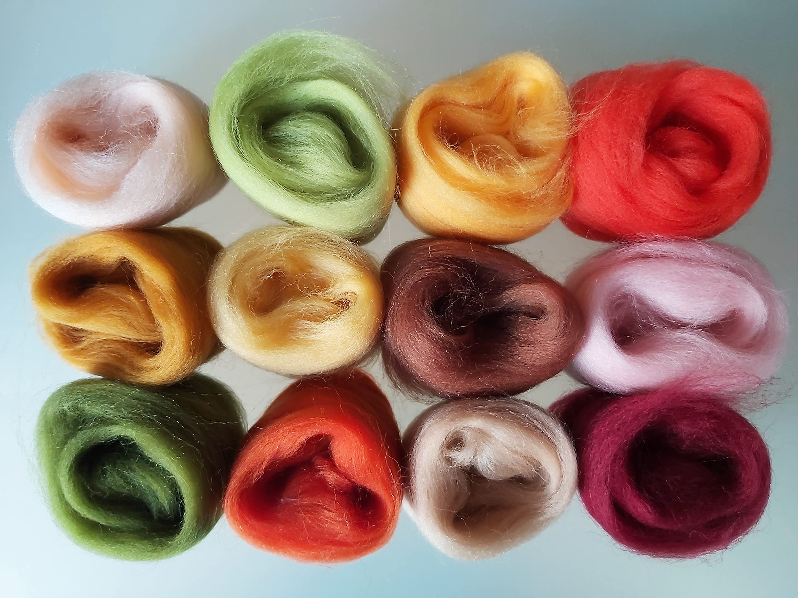 Assorted Colour Wool Sets* Pure Merino Wool for Needle and Wet Felting Wool Tops, Packs of 60g (Set K)