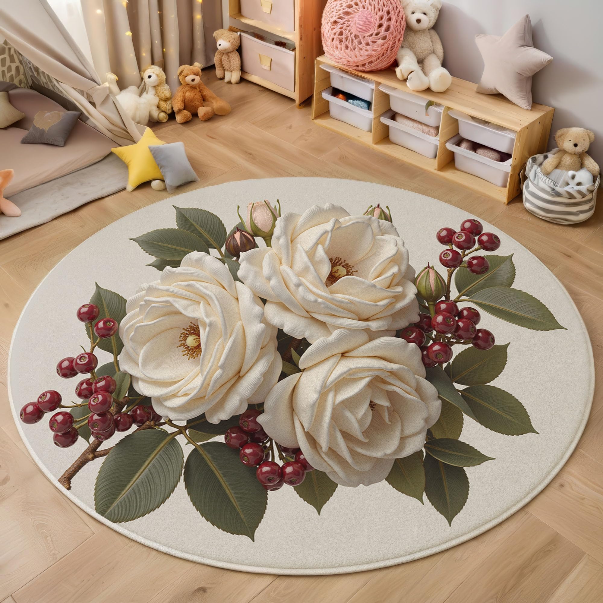Tapis de sol imprimé roses lavable et antidérapant pour un entretien facile au salon