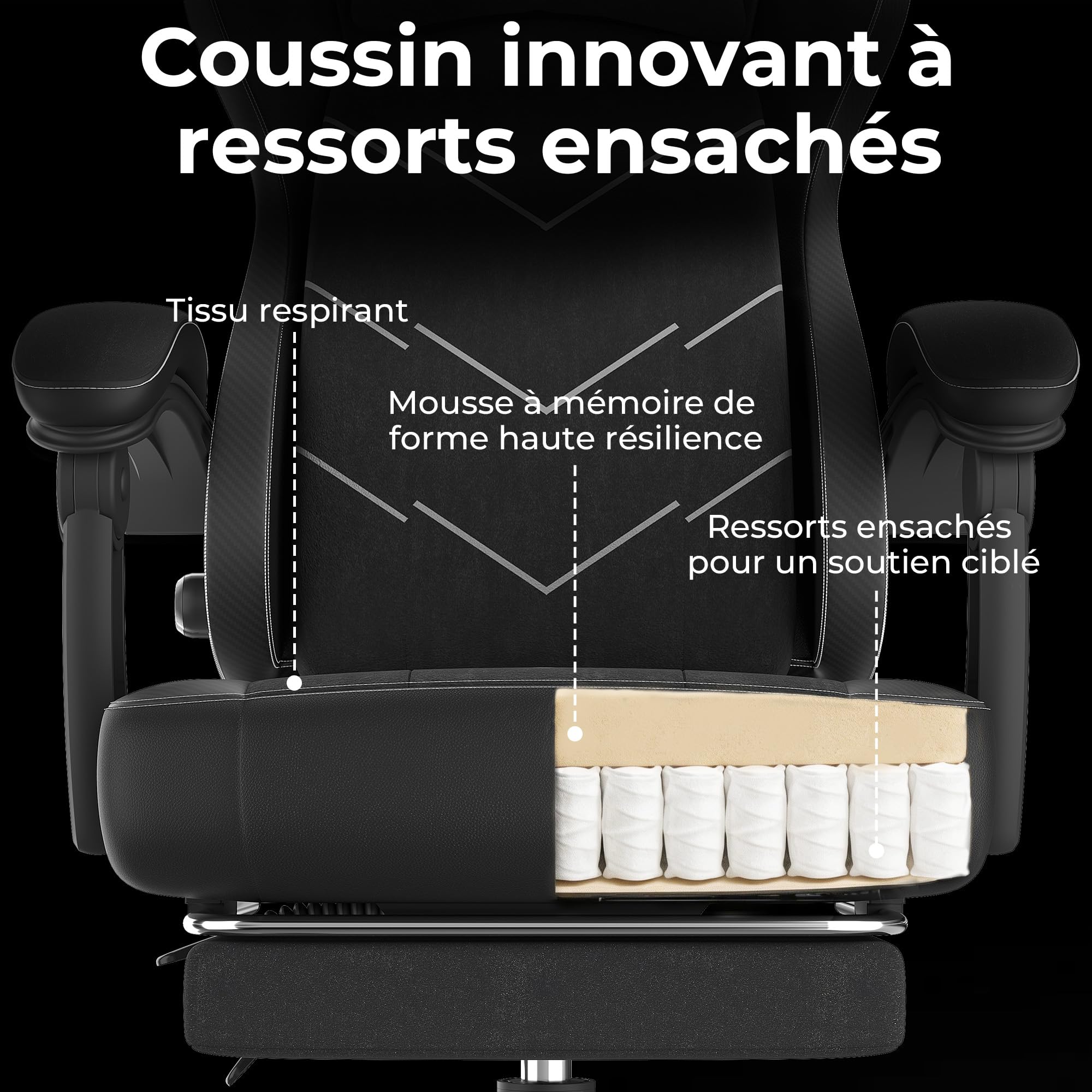 Devoko Sedia girevole per videogiochi con supporto lombare, poltrona ergonomica con molle + cuscino in schiuma ad alta densità, schienale reclinabile a 135°, altezza regolabile 10 cm, braccioli
