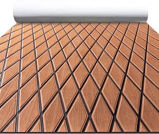 FOCEAN EVA Foam Boat Flooring Mat - Non-Slip Self-Adhesive Decking Sheet for Boats, Kayaks, Surfboards, Pools - 94.5"x15.7" Brown/Black Lines