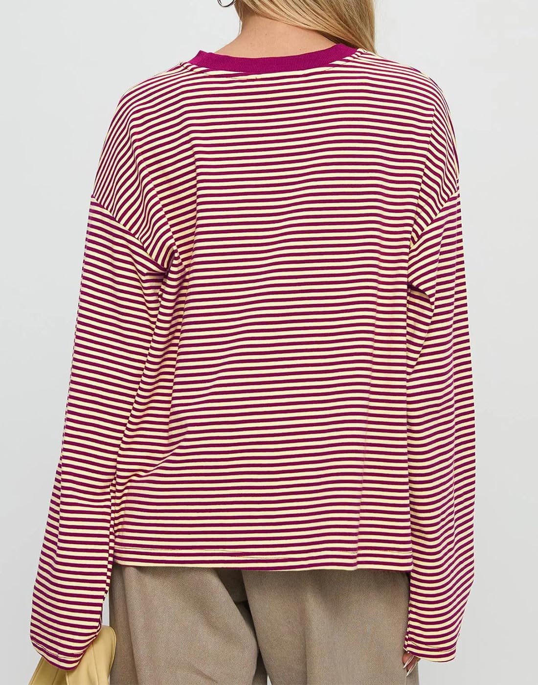 Lacozy Womens Striped Sweatshirt Oversized Crew Neck Color Block Long Sleeve Shirt Loose Fit Tops Fall Fashion - Image 3