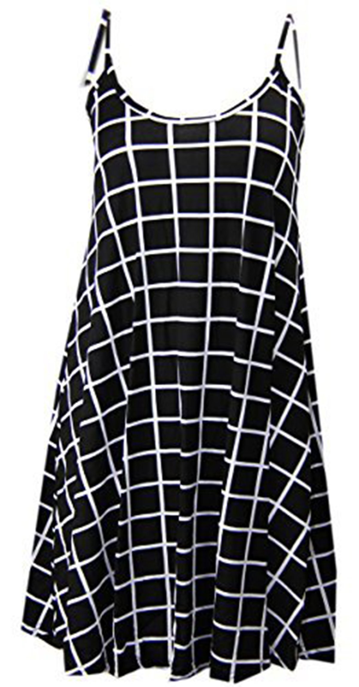 Girlzwalk Women's Check Black New Camisole Cami Flared Skater Strappy Swing Mini Dress Vest Top