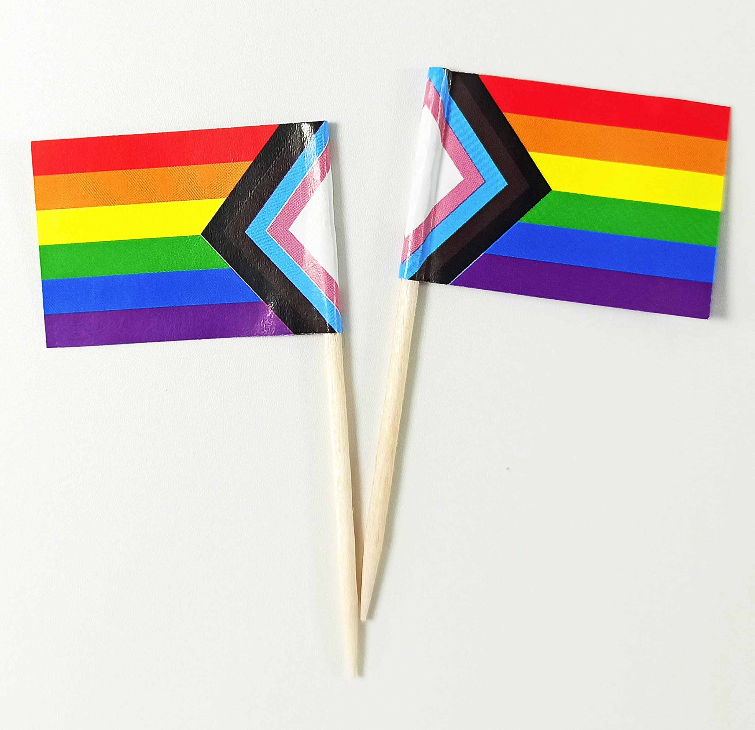 QQSD - 100 x Zahnstocher mit Regenbogen-Flagge (Progress Rainbow)