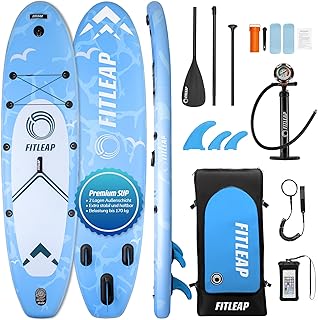Fitleap Premium Stand Up Paddle Board aufblasbar - SUP Board Set mit Hochdruckpumpe, verstellbarem Paddel und Rucksack - Ideal für Anfänger und Profis - Perfekt für Yoga, Surfen und Wassersport