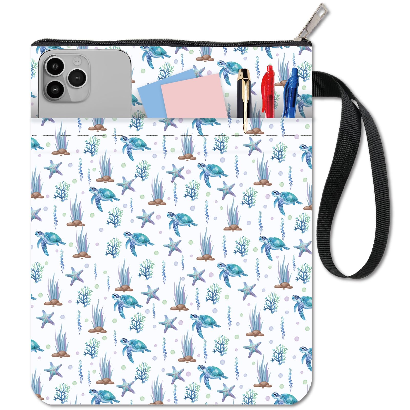 CRASPIRE Turtle Book Sleeve Starfish Book Protector Submarine World Book Covers for Paperbacks Washable Fabric Cloth Book Cover with Zipper and Extra Sleeve Pocket for Book Lovers Classmate Gifts