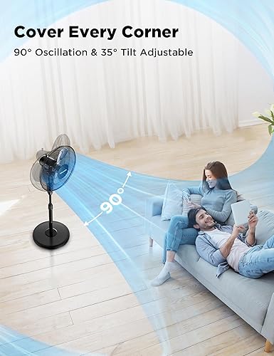 Miniatura 4 de PELONIS Ventilador oscilante de pie de pedestal de 16 pulgadas con control remoto, 2 paquetes, 3 ajustes de velocidades, temporizador de 7 horas,