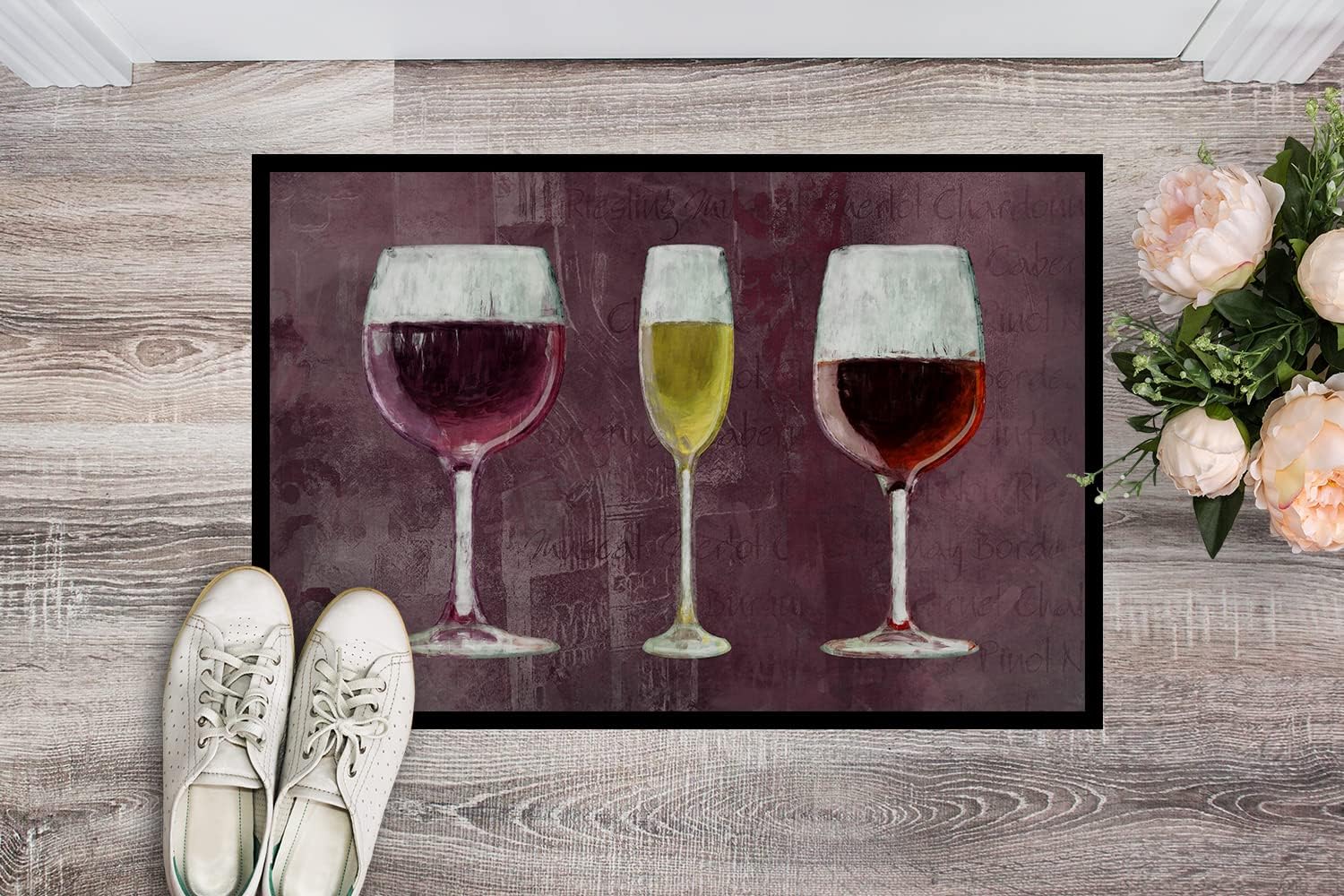 Caroline's Treasures SB3073MAT Three Glasses of Wine Purple Doormat 18x27 Front Door Mat Indoor Outdoor Rugs for Entryway, Non Slip Washable Low Pile, 18H X 27W