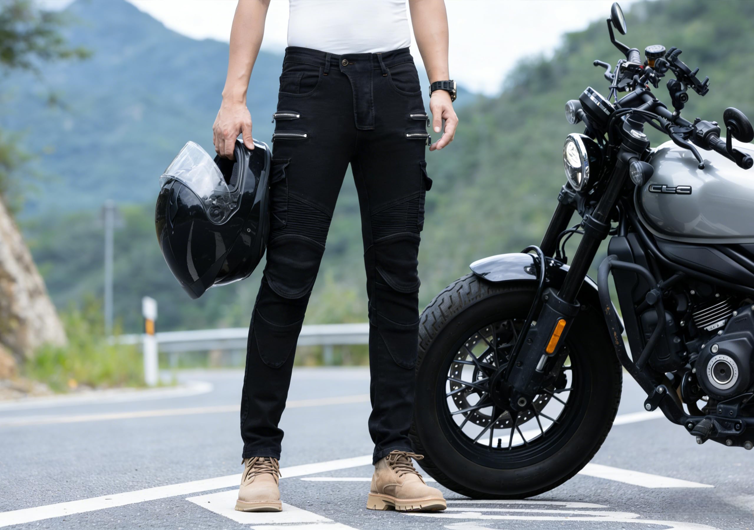 Motorrad Jeans con Protezioni CE Livello 2 – Pantaloni Moto in Denim Stretch con Protezioni Ginocchia e Fianchi Rimovibili, Pantaloni da Moto per Touring e Uso Quotidiano