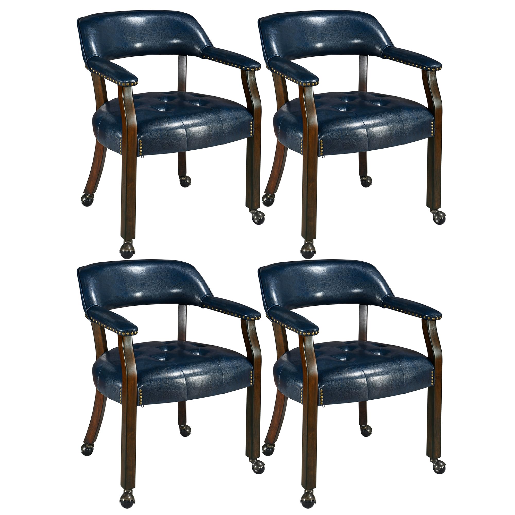 LEEMTORIG Set of 4 Dining Chairs with Casters and Arms, Large Rolling Dining Chairs with Wheels, Accent Solid Wood Boss Caption's Chairs, 26" Dx25.2