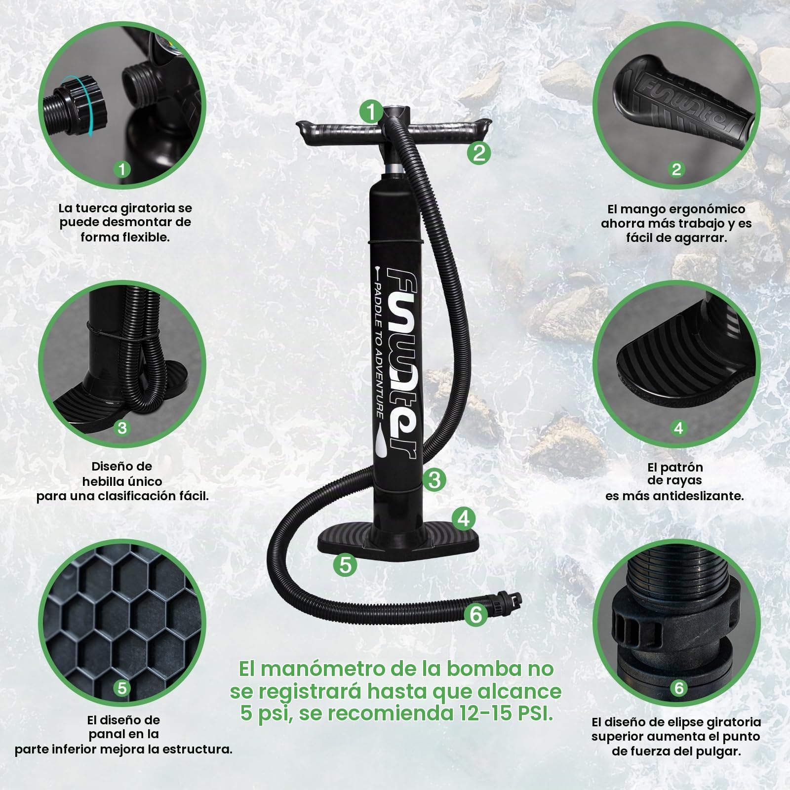 FunWater Tabla de Surf Hinchable de pie para Tabla de Surf Sup, Accesorios de Remo Ajustable, Bomba, Mochila de Viaje ISUP, Correa, Bolsa Impermeable, Tabla de Paddle para Adultos