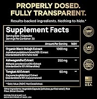 Vista 2 de 103,800mg Black Shilajit for Men 100x Strength w. Ashwagandha & Tongkat Ali 10% Extract - Ultra Pure Himalayan Shilajit Capsules 60% Fulvic Acid