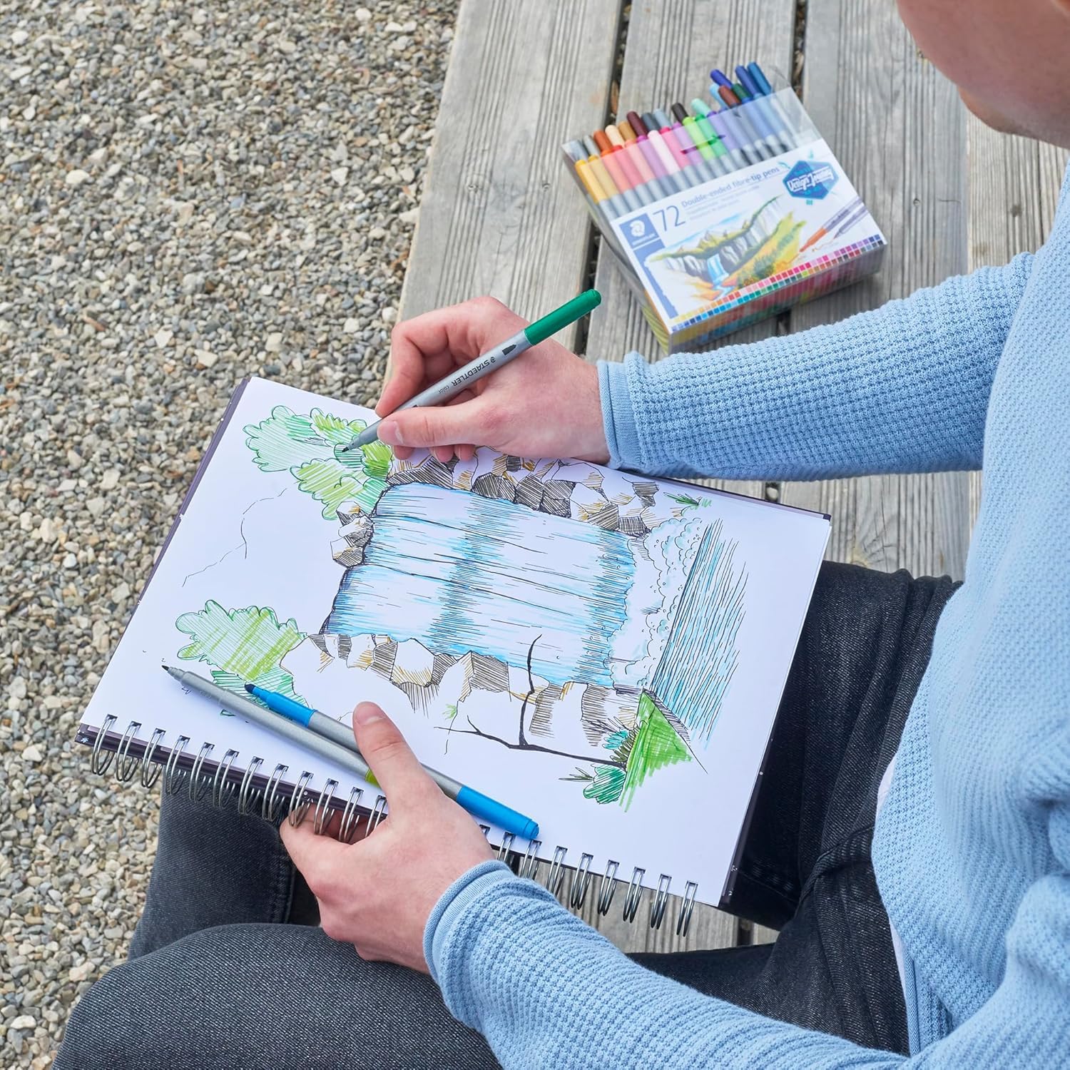 STAEDTLER 3200 Caja de Rotuladores Punta Fina y Doble Punta, 100 Unidades – Marcadores para Adultos y Niños, Grosor de Línea 3,0 mm, 0,5-0,8 mm - 3200 C100P