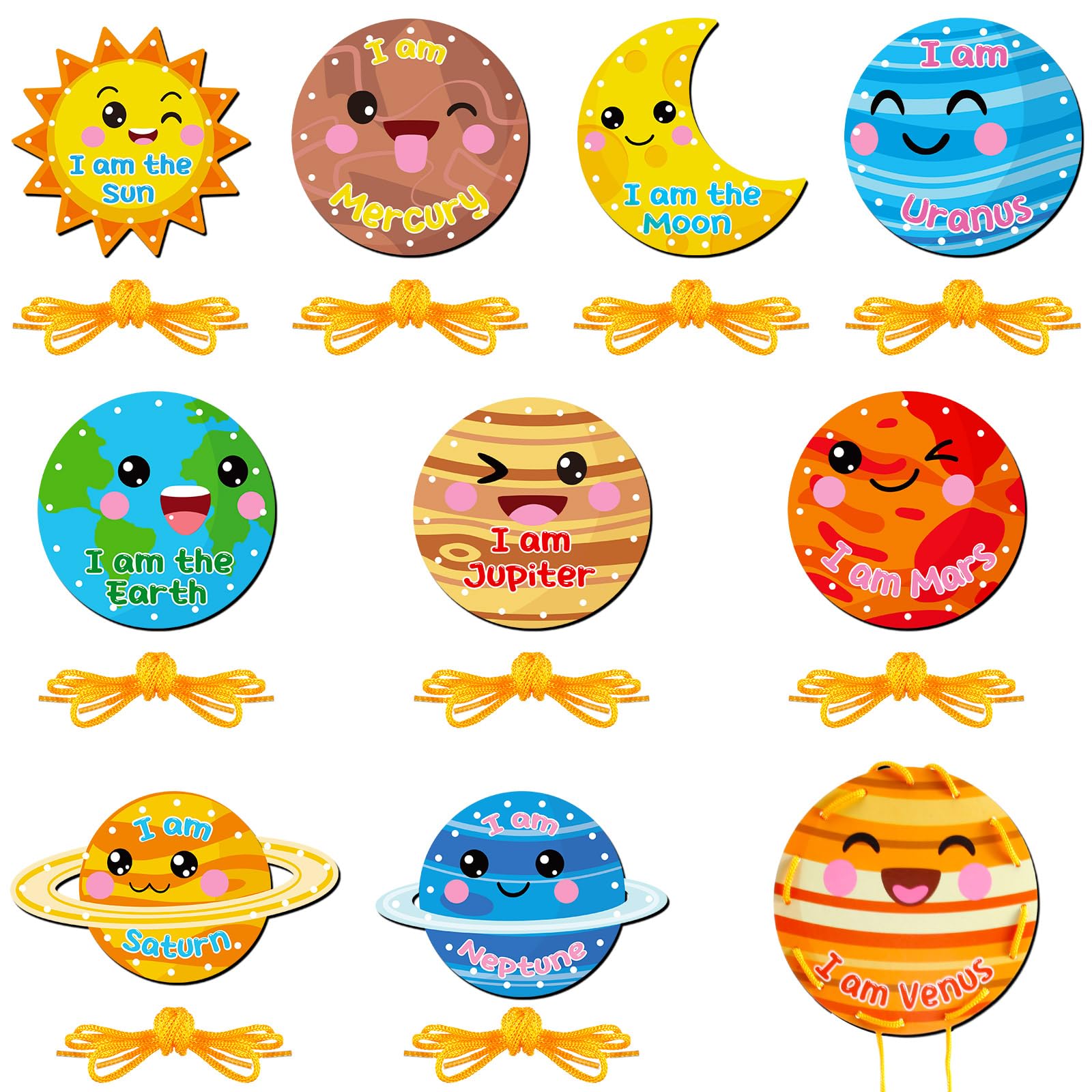 Funrous 10 Pieces Kids Recognition Lacing Cards Thick Cardboard Educational Sewing Cards Double Sided Lacing Playing Games for Children Toddler Preschool Developing Imagination Supplies (Planets)
