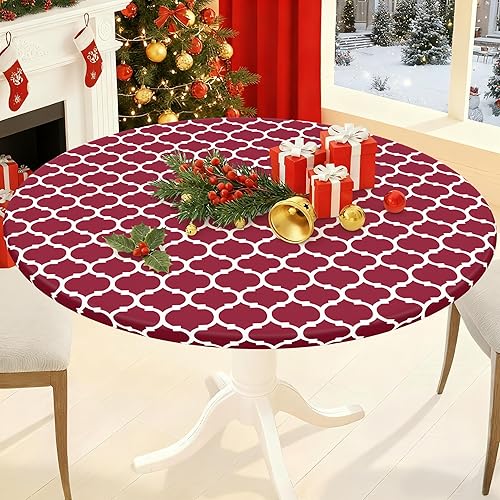 Miniatura 33 de Smiry - Mantel redondo de vinilo ajustable con bordes elásticos y parte trasera de franela, mantel de vinilo impermeable, lavable, diseño enrejado