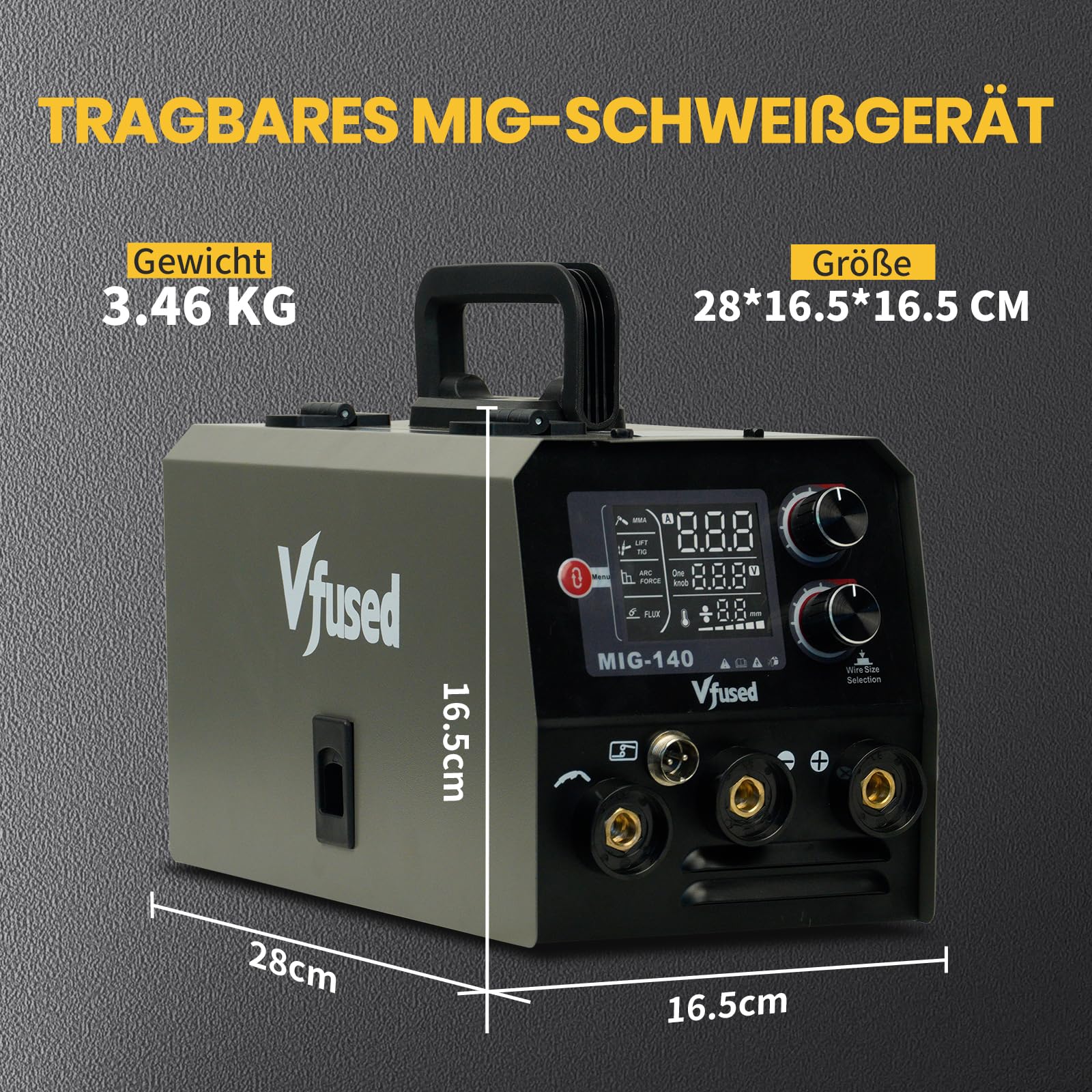 140A MIG Schweißgerät 3 in 1 Fülldraht ohne Gas MMA WIG IGBT Inverter mit Synergischem Drahtvorschub für Autoauspuff Karosserieblech Zaunbau Hausreparaturen für Anfänger & Hobby