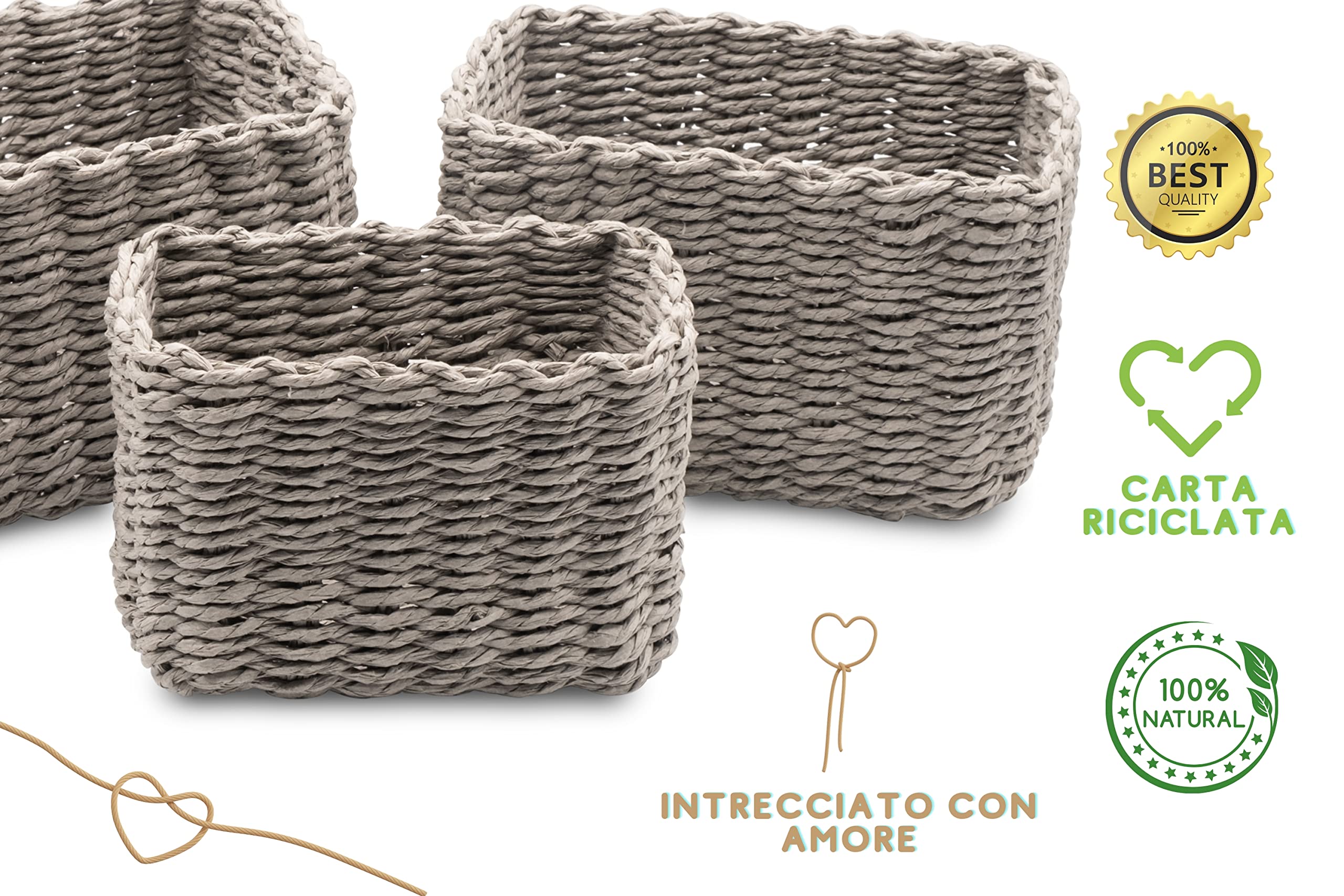 Set 3 cestini porta oggetti Macramè in fibra naturale vasi decorativi