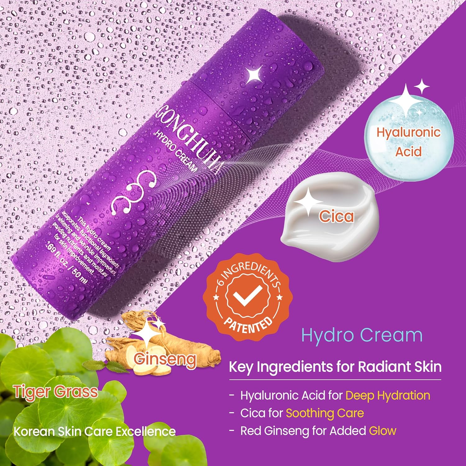 Hydro Cream – Lightweight Ultra-Hydrating Face Moisturizer for Glowing Skin | 50ml (1.69 fl oz) with Hyaluronic Acid & Cica | Korean Skin Care - Image 3