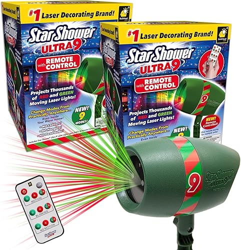 Miniatura 1 de Star Shower Proyector láser Ultra 9 para exteriores con control remoto, paquete de 2, como se ve en la televisión, nuevo modelo 2023 con 9 patrones