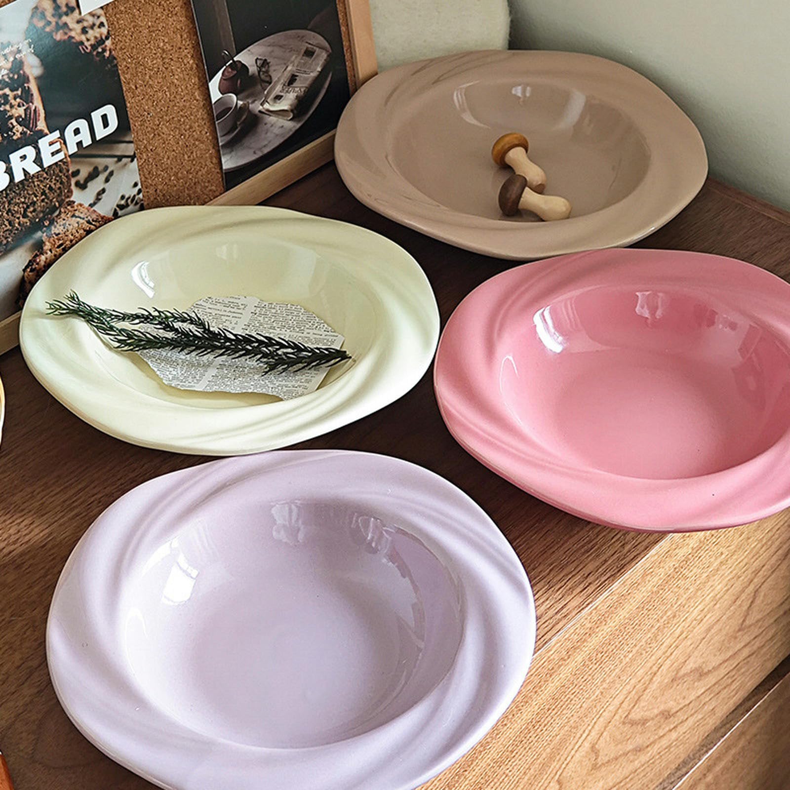 Vajilla de cerámica creativa y personalizada para el hogar, juego de vajilla minimalista para restaurante occidental, plato profundo de flores de 8 pulgadas, café con leche y té, 4 paquetes