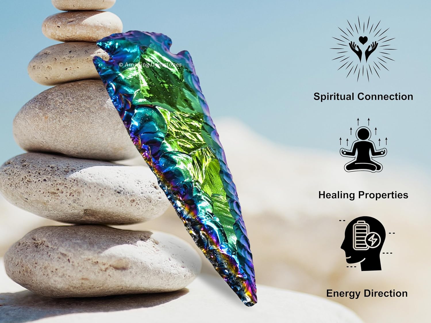 Amazing Gemstone Titanium Aura Quartz Arrowhead, Crystal and Healing Stone Flint Rock Arrow Head - 4 to 5 Inch Arrowheads for DIY Project Craft Point Jewelry Making