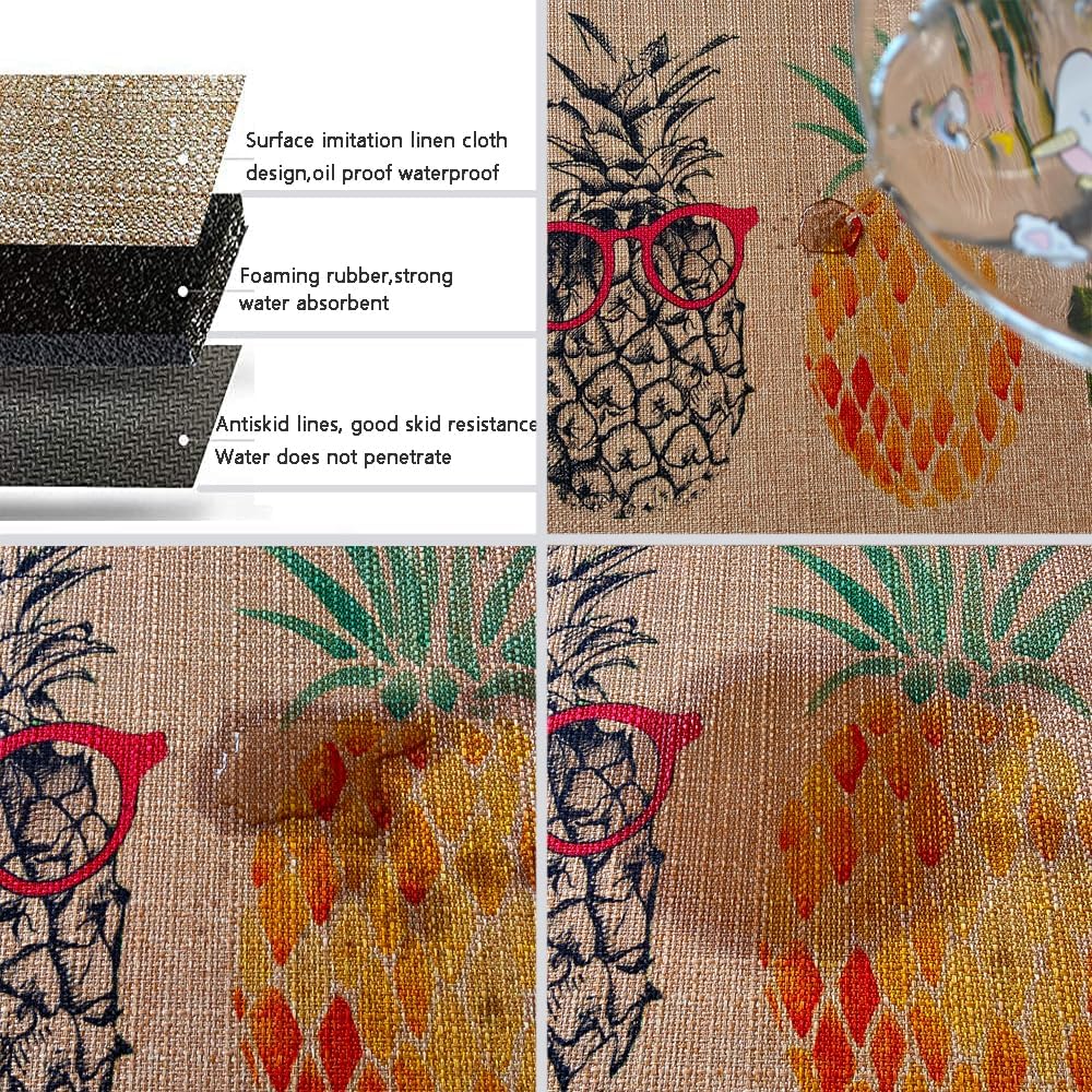 Natural Rubber 2 Pieces Sets Non-Slip Washable Kitchen Rug and Mat 18''x29''+18''x59'' Pineapple Comfortable Durably Laundry Room Area Rugs Floor Mat for Home Kitchen