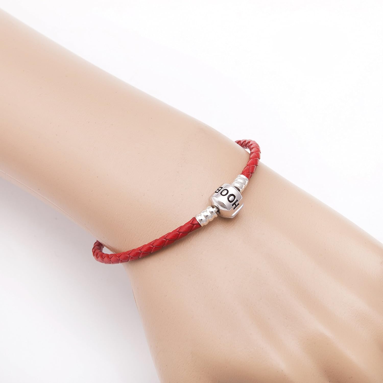 Hoobeads Genuine Red Leather Woven Bracelet with 925 Sterling Silver Barrel Snap Clasp Charms Bracelet - Image 4
