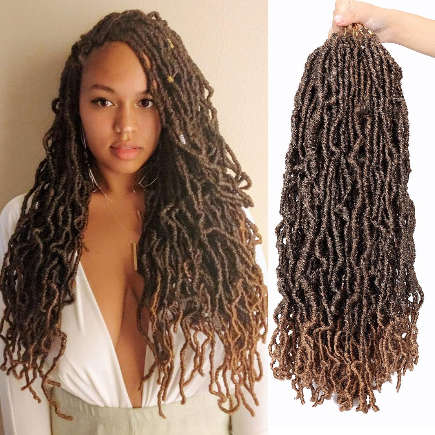 Faux Locs Crochet Hair 22Inch 7 Packs Soft Locs for Butterfly Locs Hair Pre Looped Goddess Locs Crochet Braids Synthetic Braiding Hair Extension (T1B/27#)