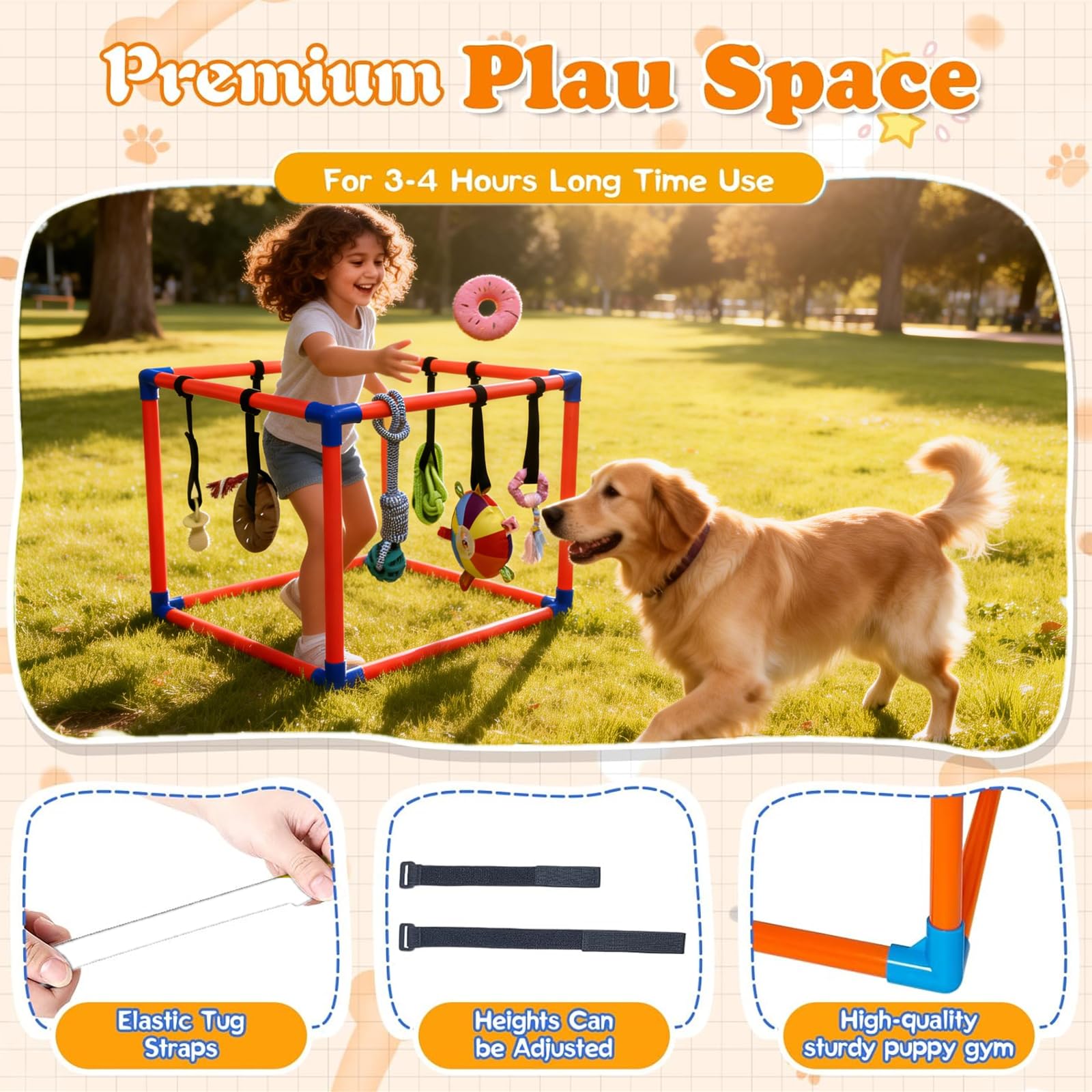 Gimnasio de juego para cachorros para perros pequeños con 8 juguetes colgantes, enriquecimiento interactivo extraíble, parque infantil interior de la selva, marco de PVC ajustable con correas