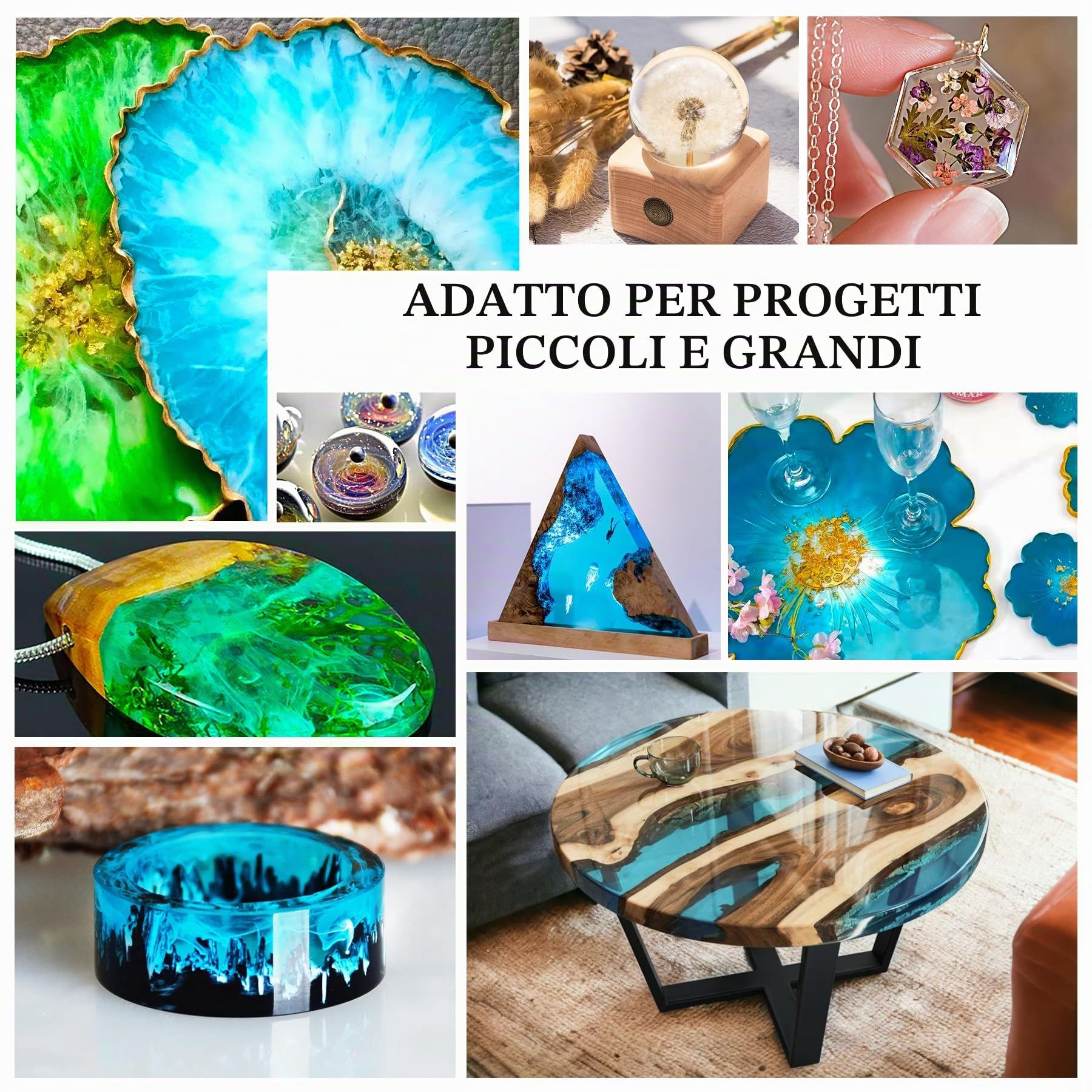 Resina Epossidica - 2,4L / 2.7kg Resin Epoxy Trasparente Senza Bolle per Arte in Resina DIY, Piani Tavolo, Rivestimento - Resina da Colata Rapporto 1:1 per Creazioni Artistiche, Gioielli, Legno