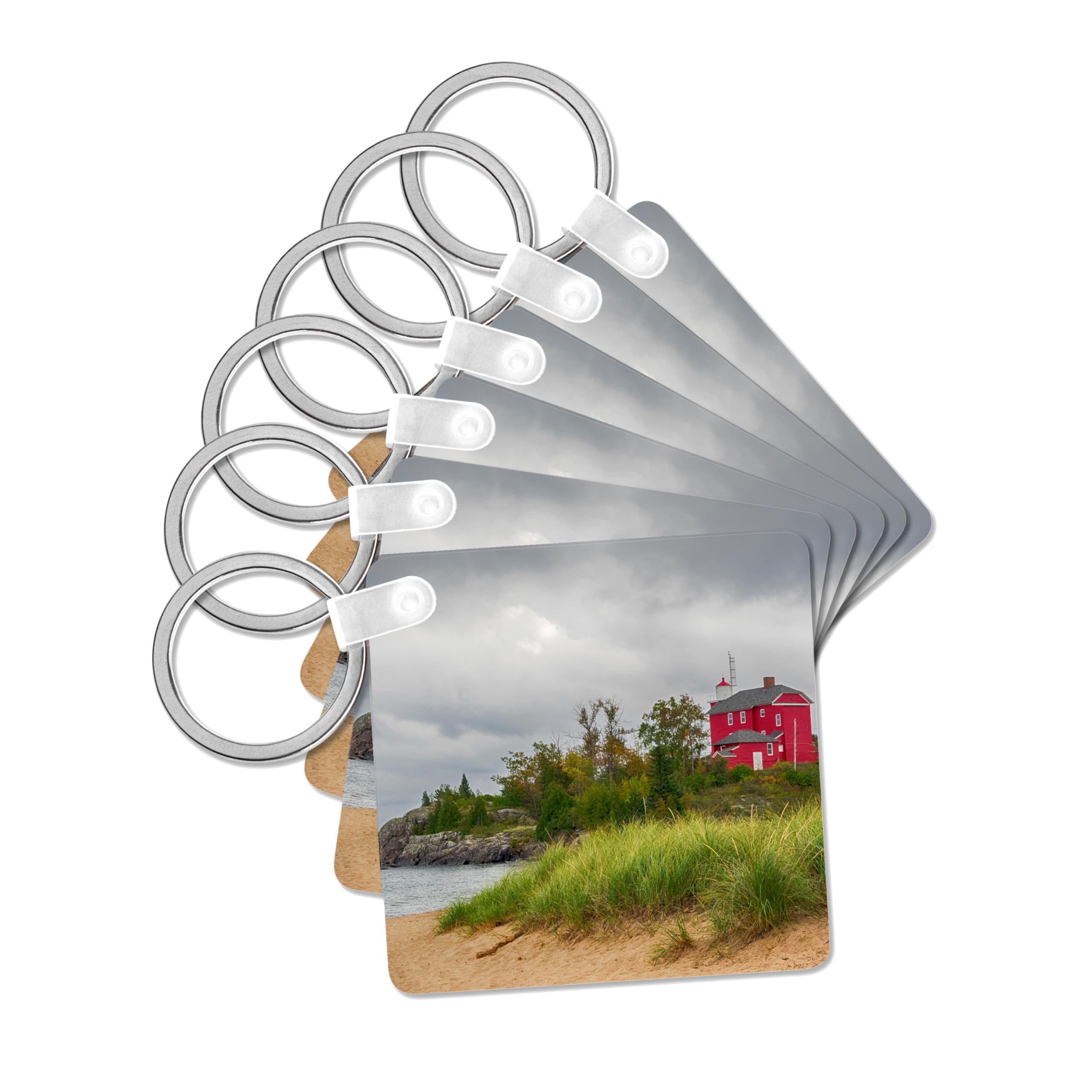 3dRose, Michigan, Marquette. Marquette Harbor Lighthouse, bulit 1865, set of 6 Key Chains