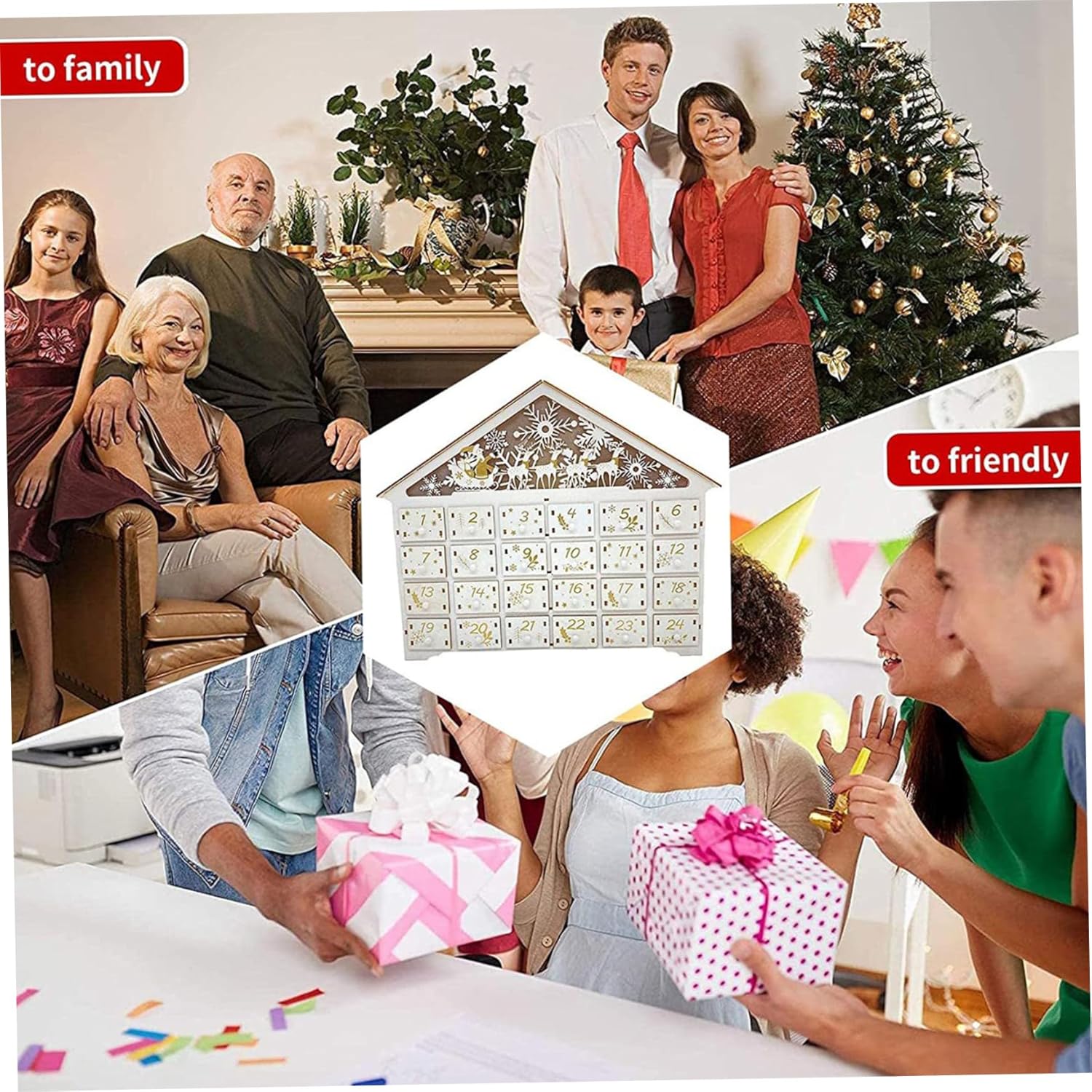 Wooden Advent Calendar with 24 Drawers 15 x 3 x 13 LED Christmas Advent Calendar Empty Advent Calendar to Fill Yourself Countdown for Christmas Decoration Christmas Advent Calendar