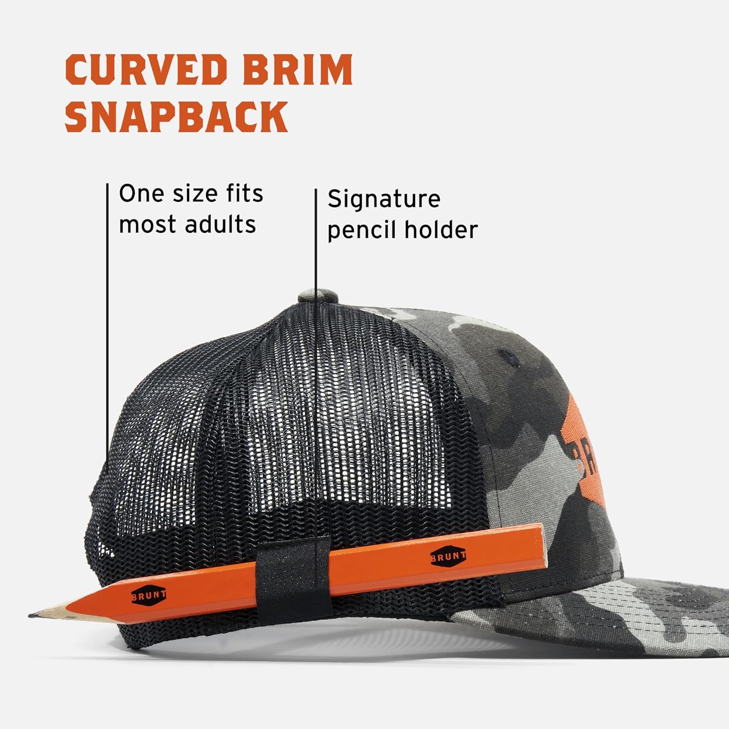 Brunt Curved Brim Snapback - Work Hat with Built-in Pencil Holder