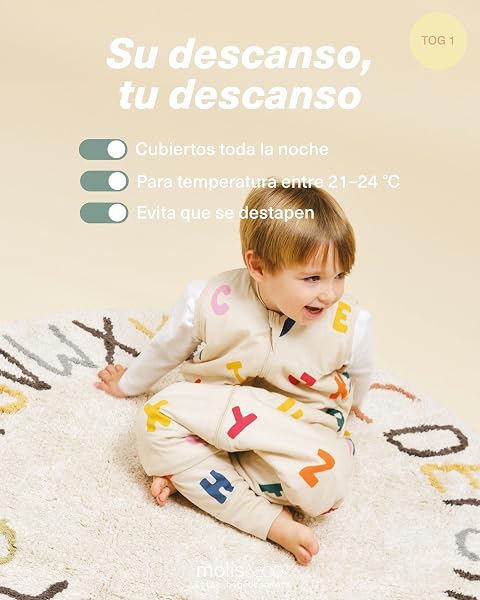 molis&co - Pijama Manta con Pies 1.0 TOG - 80 cm (2 años) - Ideal para Primavera y Otoño - 100% Algodón (Oeko-Tex 100) - ABC - 5