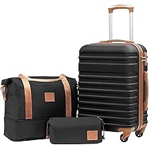 Suitcase Set 3 Piece Luggage Set Carry On Hardside Luggage with TSA Lock Spinner Wheels (Black, 3 piece set (DB/TB/20))