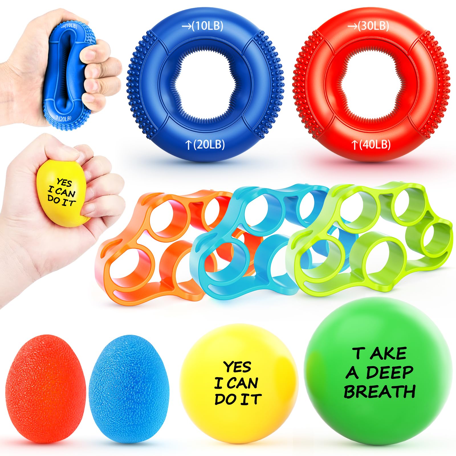 FitBeast Grip Strength Trainer Kit, 9-Piece Hand Strengthening Devices with 3 Finger Exerciser, 2 Dual-Force Forearm Strengthener, Finger Stretchers & Stress Balls for Rehab & Recovery
