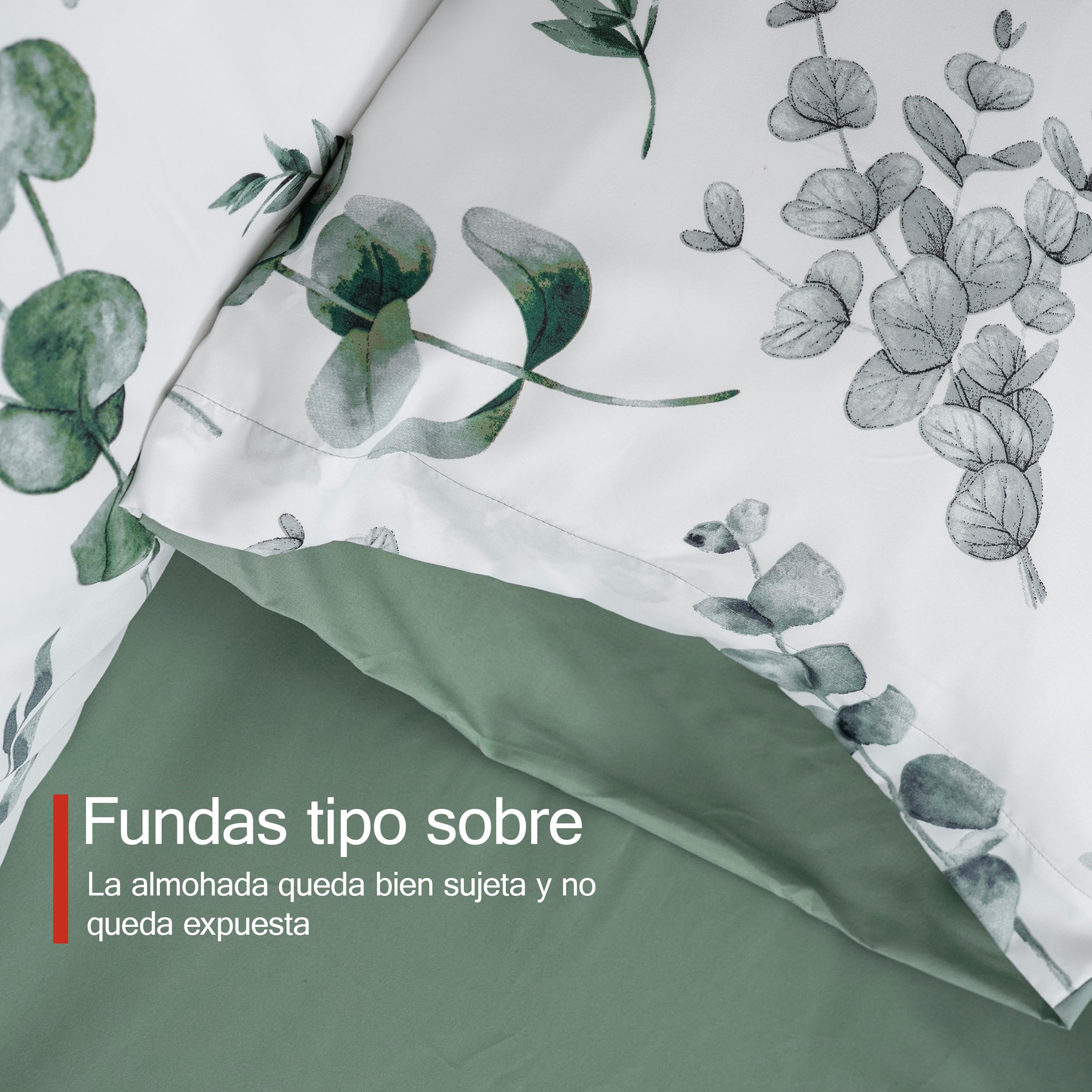 H HANSEL HOME Funda Nórdica Cama 90-2 Piezas - Microfibra Transpirable - Funda Edredón 150x220 cm, Funda de Almohada 50x90 cm - Estampada Eucalipto