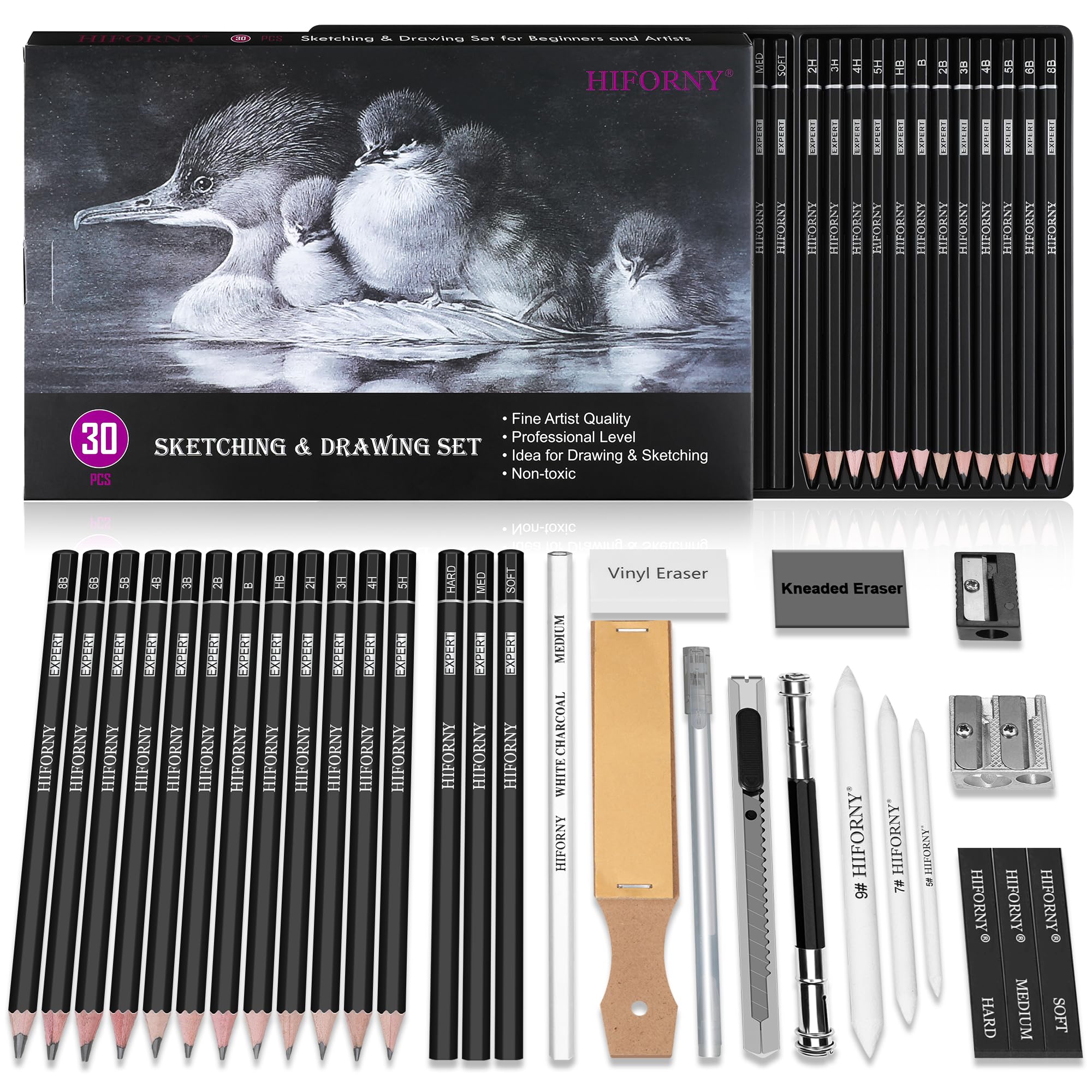 HIFORNY 28 stuks schetsen tekening potlood set, schets potloden kunstbenodigdheden met grafiet, houtskool, menggereedschap, accessoires, tekenset voor volwassenen kunstenaars in canvas oprolbare