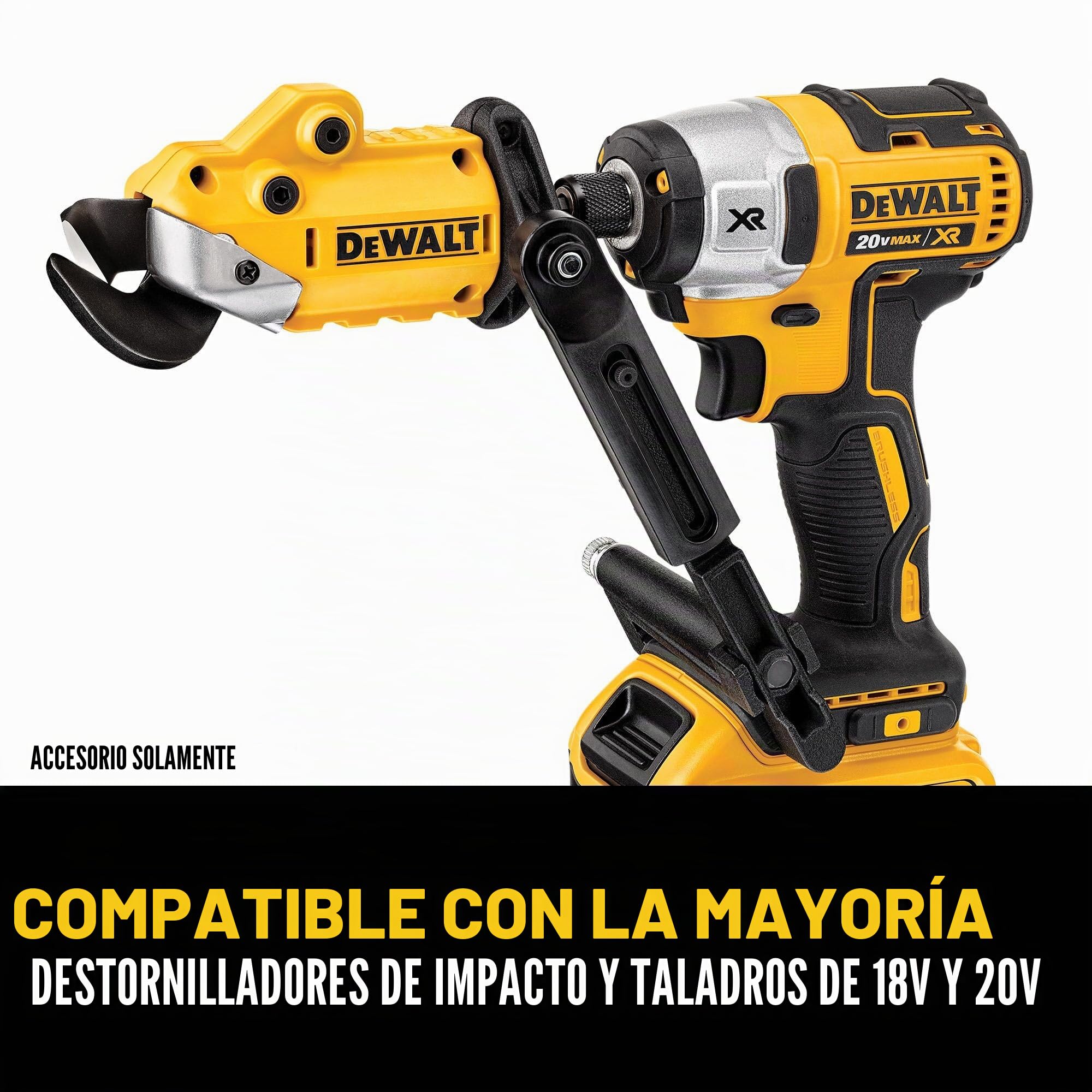 DEWALT Accesorio para taladro de corte de metal, listo para impacto, cabezal giratorio de 360 grados, corta material de 18 GA (DWASHRIR) (amarillo, negro)
