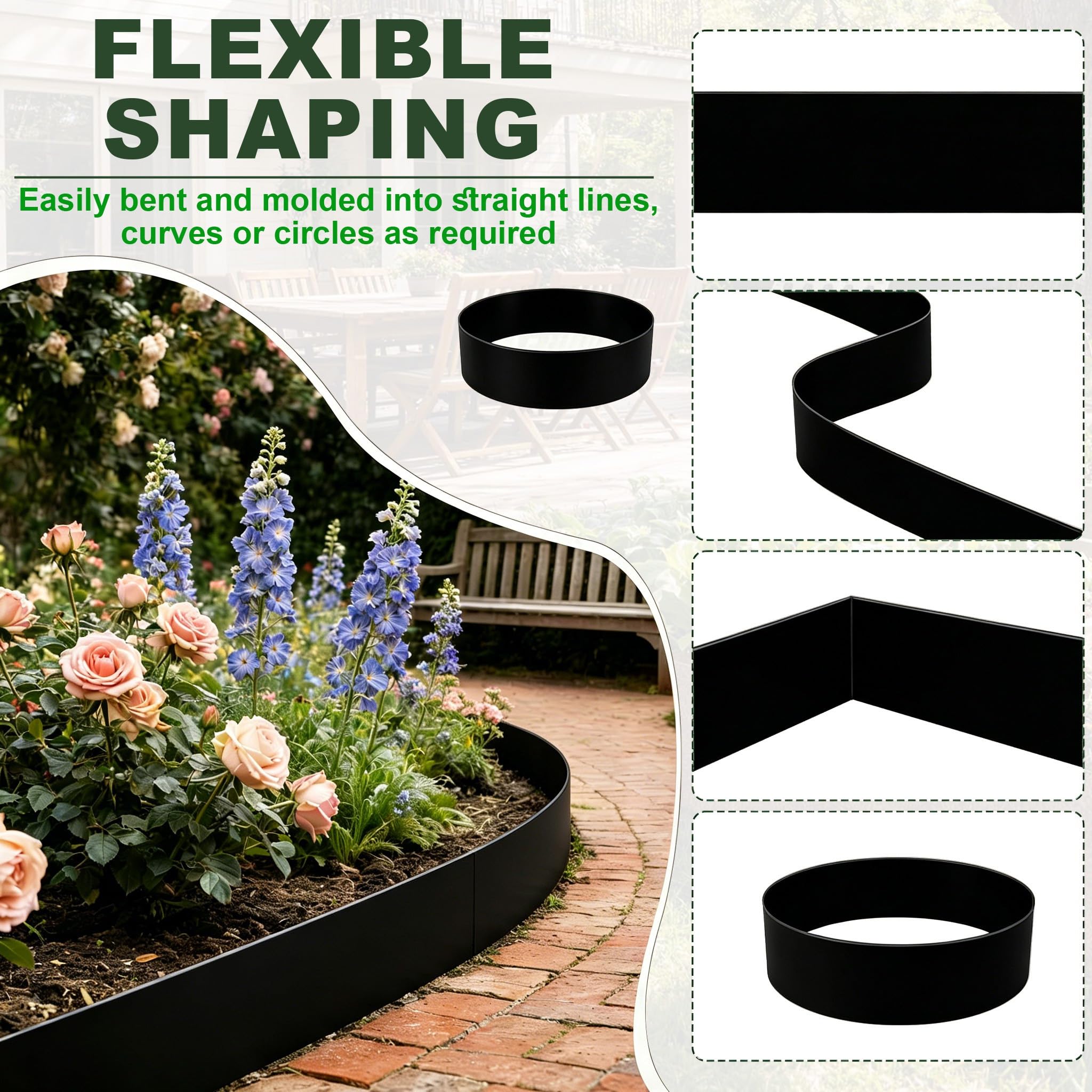 Schwarz Rasenkanten 15cm Hoch Verzinkt Stahl Beeteinfassung Garten Beetumrandung 40 Stück 100cm Mähkante Metall Wurzelsperre Palisaden Stecksystem Rasenkantenband für Wege, Rasenflächen (40m)