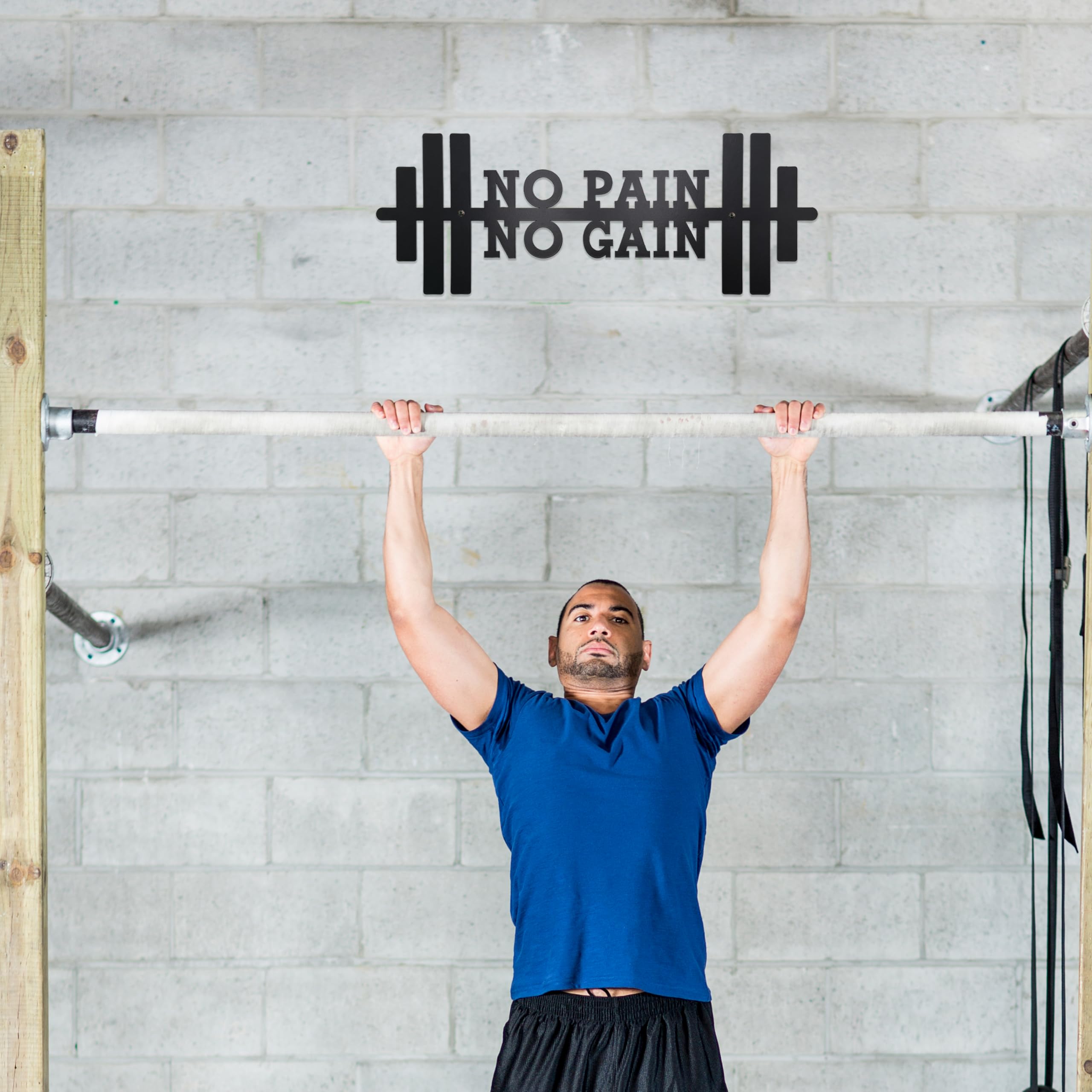 Motivierende Wandkunst "No Pain No Gain", 40,9 x 15 cm, Wanddekoration, Metalldekorschild für Zuhause, Fitnessstudio, Schwarz